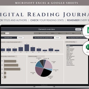 Book Reading tracker spreadsheet | digital reading journal | book reviews and reading log | raeding list | book list | library tracker