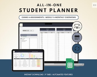 Planificador estudiantil en línea 2026. Hoja de cálculo del planificador universitario. Planificación estudiantil. Plantilla digital de Google Sheets para estudiantes.