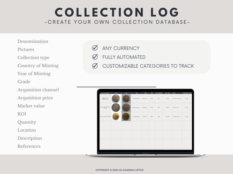 COIN COLLECTION TRACKER
COIN COLLECTION SPREADSHEET
NUMISMATICS
NUMISMATIC COLLECTION
COIN SOFTWARE
COIN COLLECTION SOFTWARE
COIN INVENTORY
COIN LOG
COIN SPREADSHEET