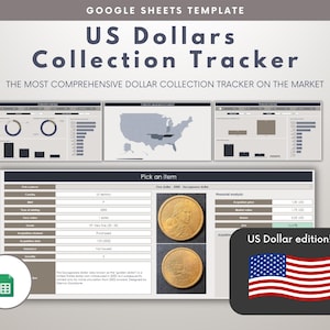 American dollar spreadsheet American currency tracker, commemorative dollar coin inventory dollar coin template USA dollar collection custom