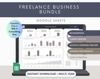Negocio independiente freelancer Contabilidad Seguimiento de facturas Seguimiento de clientes Contabilidad para pequeñas empresas freelancer planificador Hoja de cálculo de Google
