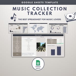 音楽コレクショントラッカースプレッドシート、音楽ライブラリソフトウェア、音楽愛好家へのギフト、音楽収集スプレッドシートGoogleスプレッドシート