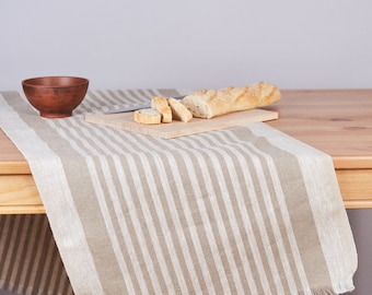 Striped Rustic linen tablerunners. Easter Vintage table runner. Linen Narrow tablecloth in natural color. Natural Rustic table decor 60"x20"