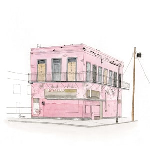 New Orleans Pink Poboy Shop Wall Art For Gift Watercolor Gene&#39;s Poboy Illustration Painting Art Print For Souvenir New Orleans Wall Decor