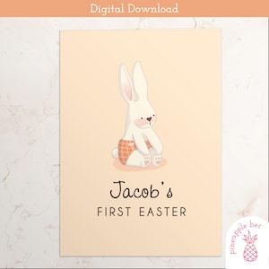 Première carte de voeux de Pâques personnalisée - impression à la maison - édition en corjl - illustration d'un joli bébé lapin