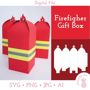 File di scatola regalo pompiere / Download digitale istantaneo / Bomboniera per feste / svg / ai / png / jpg / Ideale per Cricut / Stampabile per feste