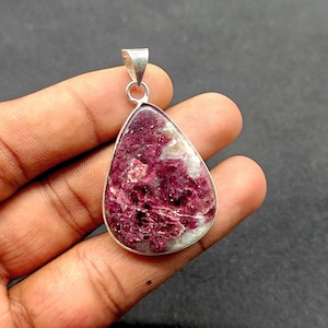 Pink Tourmaline Cabochon Pendant: 925 Sterling Silver Plated Boho Necklace