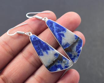 Boucles d'oreilles cabochon en sodalite : boucles d'oreilles en plaqué argent sterling, boucles d'oreilles faites main en pierres précieuses de sodalite