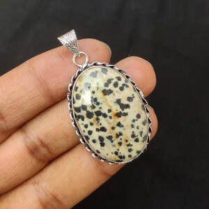 Handmade Dalmatian Gemstone Pendant Necklace, 925 Sterling Silver Plated