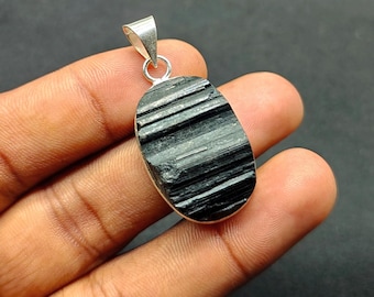 Black Tourmaline Druzy Pendant: Sterling Silver Plated, Women's Jewelry