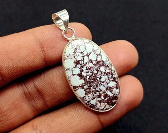 Vildhästjaspishänge, Smycken, Bohohänge, Bezel Sterling Silverpläterat hänge, Vildhästjaspis Ädelstenssmycken