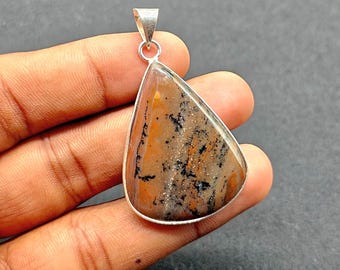 Honey Dendrite Agate Pendant: Silver Plated Statement Necklace