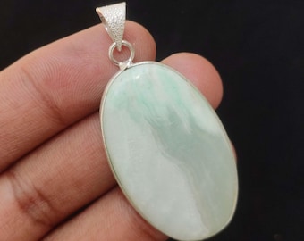 Blue Aragonite Cabochon Pendant: Silver Plated Necklace, Rare Gemstone