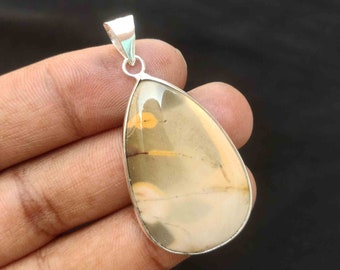 Natural Mookaite Jasper Pendant: 925 Silver Plated Necklace