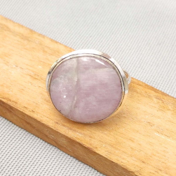 AAA Natural Pink Kunzite Cabochon Ring, 925 Sterling Silver Ring, Jewelry Ring For Women Minimalist Ring Statement Ring Gifts For Her Size 8
