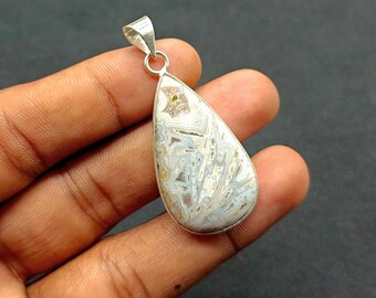 Natural Turkish Agate Pendant: Vintage Silver Plated Necklace, Handmade Jewelry