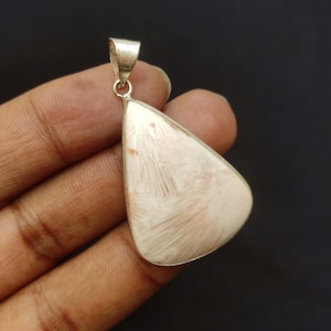 Scolecite Gemstone Pendant: Silver Plated Necklace (1.5&quot; Inches)