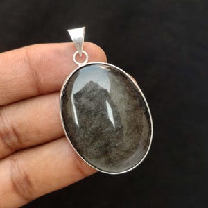 Silver Obsidian Cabochon Pendant: 925 Silver Plated Gemstone Bezel