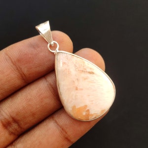 Natural Scolecite Cabochon Pendant: Handmade Silver Plated Charm
