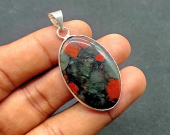 Collier Bloodstone Gemstone : pendentif vintage plaqué argent