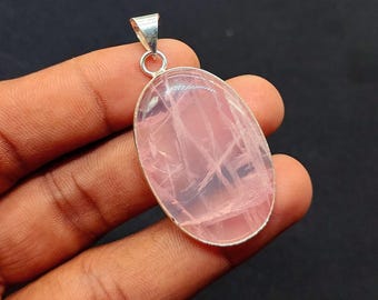 Handmade Rose Quartz Pendant: Silver Plated Gemstone Necklace (1.5" Inches)