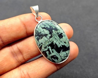 Ocean Jasper Gemstone Pendant: Silver Plated Necklace, 1.5"