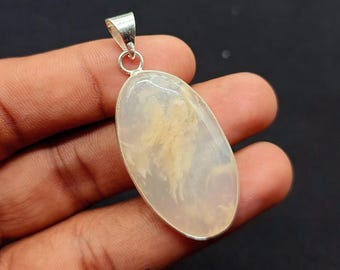 Natural Dendrite Agate Pendant: Silver Plated Bezel, 1.75"