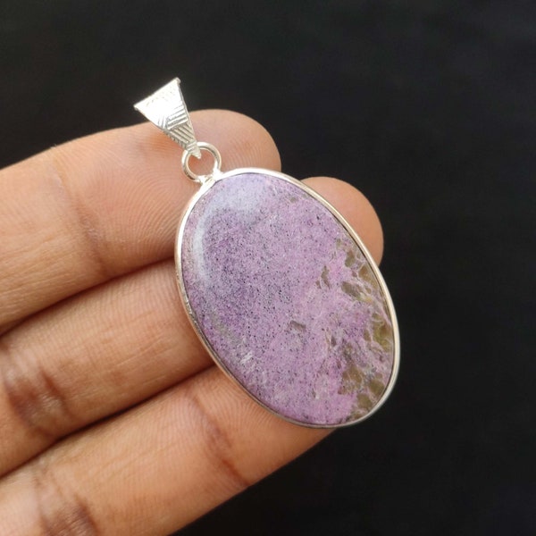 AAA Quality Stichtite Cabs Gemstone Pendant ,Oval Shape Pendant, Handmade Jewelry, Silver Plated Pendant ,Bezel Jewelry Gift For Mom