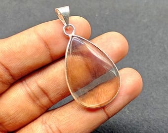 Smoky Quartz Cabochon Pendant: Handmade Silver Plated Necklace