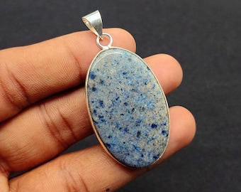 Handmade Dumortierite Pendant, Silver Plated Necklace, 2 inch Gemstone Jewelry