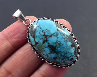 Natural Turquoise Sterling Silver Pendant: Healing Stone Jewelry