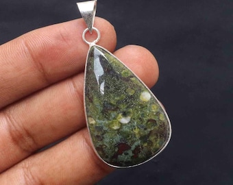 Pärondrake Blodstenshänge: Silverpläterad Bezel, 5 cm Ädelstenshalsband