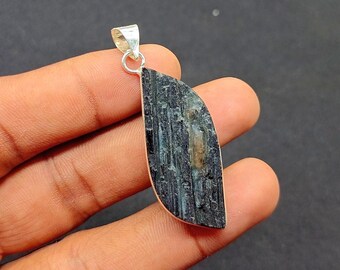Black Tourmaline Druzy Pendant: Sterling Silver Necklace, Women's Jewelry