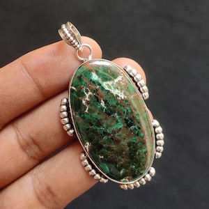 Chrysocolla Gemstone Pendant: Sterling Silver Plated Bezel, 2&quot;