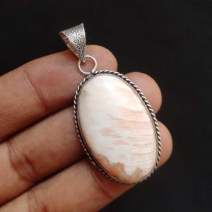 Pink Scolecite Gemstone Pendant: Sterling Silver Boho Necklace