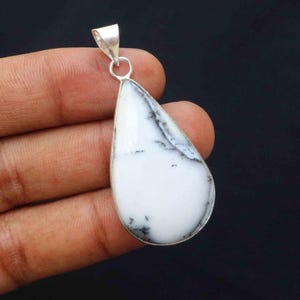 Dendritic Agate Necklace: Sterling Silver Plated Teardrop Pendant