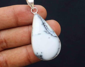 Collana in agata dendritica: pendente a goccia placcato in argento sterling