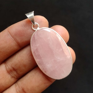 Natural Pink Rose Quartz Gemstone Pendant, Sterling Silver Plated Pendant,  Handmade Pendant, Quartz Jewelry, Pendant Gifts For New Year