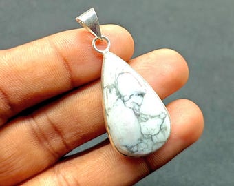 Howlite Cabochon Pendant: Handmade Silver Plated Charm Jewelry