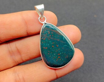 Collier cabochon pierre de sang, pendentif plaqué argent sterling 925, pendentif vintage, pendentif à breloque, bijoux en pierre, cadeau pour mère