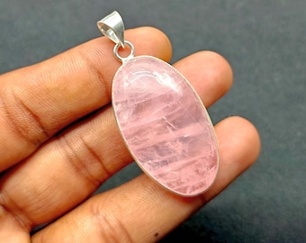 Rose Quartz Pendant: Handmade Silver Plated Necklace Jewelry