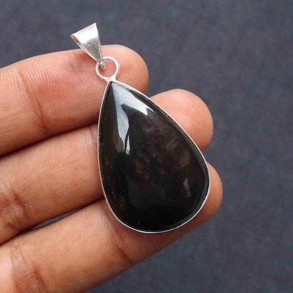 Pendentif en pierre précieuse d'obsidienne arc-en-ciel naturelle - Main Image