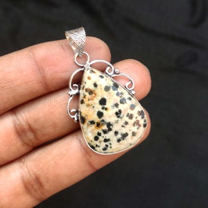 Handmade Dalmatian Cabochon Pendant: Silver Plated Charm Jewelry