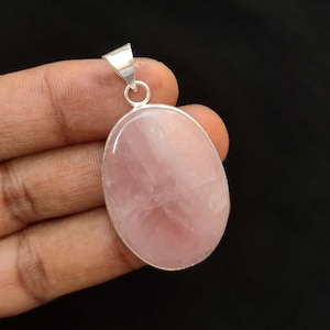Rose Quartz Pendant Sterling Silver Pendant Rose Quartz Gemstone Handmade Silver Gemstone Jewelry Quartz Silver Plated Pendant For Necklaces