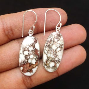 Natural Wild Horse Jasper Cabochon Earrings, 925 Silver Plated Earrings, Handmade Pair, Gorgeous Vintage Earrings, Jasper Jewelry Gift