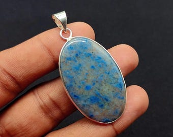 Dumortierite Cabochon Pendant: 925 Sterling Silver Plated Necklace, 2"
