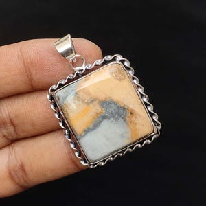 AAA Quality Maligano Jasper Gemstone Pendant, Sterling Silver Pendant, Pear Shape Pendant, Silver Plated Pendant, Maligano Jasper Necklace