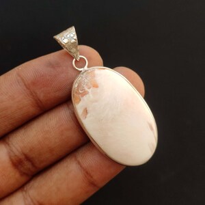 Natural Pink Scolecite Gemstone Pendant - Silver Plated Bezel, Handmade Boho Necklace