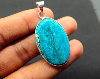 Collier Artisanal Moderniste En Argent 925 - Grand Pendentif Abstrait Avec Cabochon D'agate - 95x35 Mm