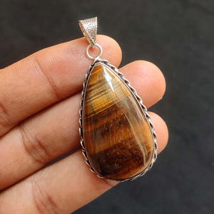 Tiger Eye Gemstone Pendant: Sterling Silver Necklace, Unique Design